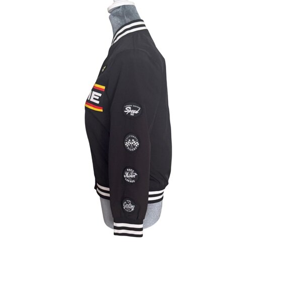 Extreme Racing Jacket Snap Button Closure Black White Striped Cuffs & Hem Embroi - Picture 3 of 4